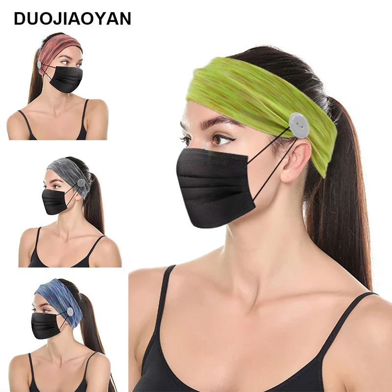 Europe And America Cross Border Fashion Women'S Elastic Mask Button Narrow Hair Band Yoga Sports Headband Sweat Absorbing