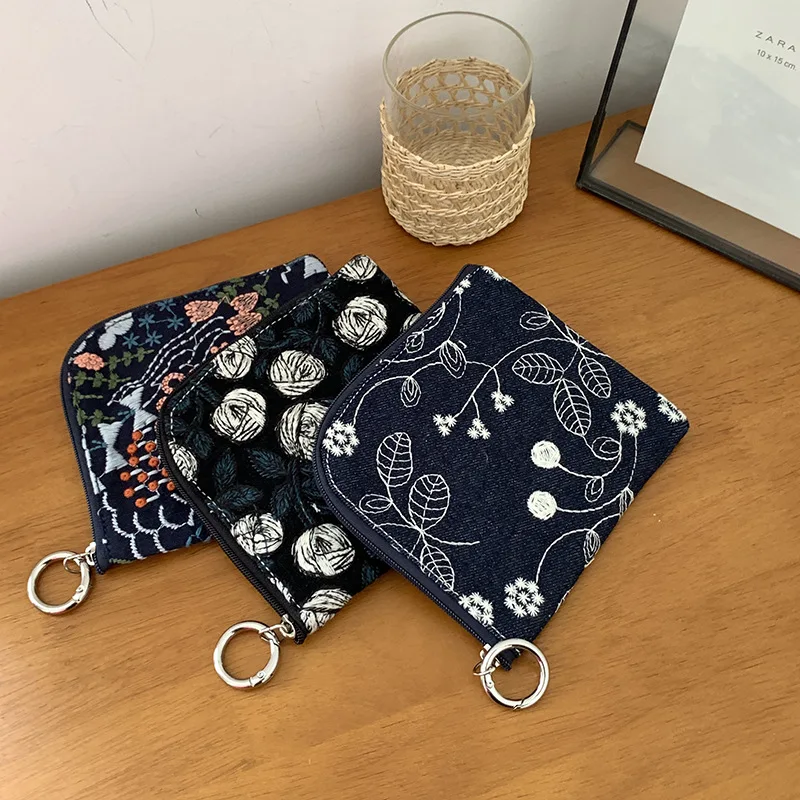 Women's Coin Purses Cotton Linen Embroidery Japanese Harajuku Fashionable Wallets Lipstick Headphones Mini Storage Bags For Girl