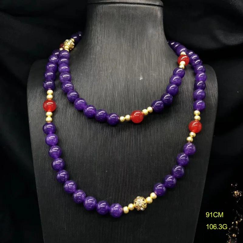 

French Retro Purple Stone Beaded Necklace Enamel Glazed Copper Plated Real Gold Ear Clips Elegant Versatile Medieval Jewelry Wom