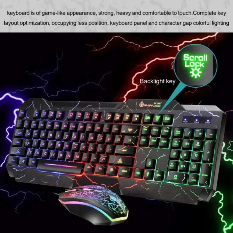 Wired Mechanical Keyboard Mouse Group Cracked Luminous Laptop Desktop Computer Universal Comfortable Gaming Office Peripherals