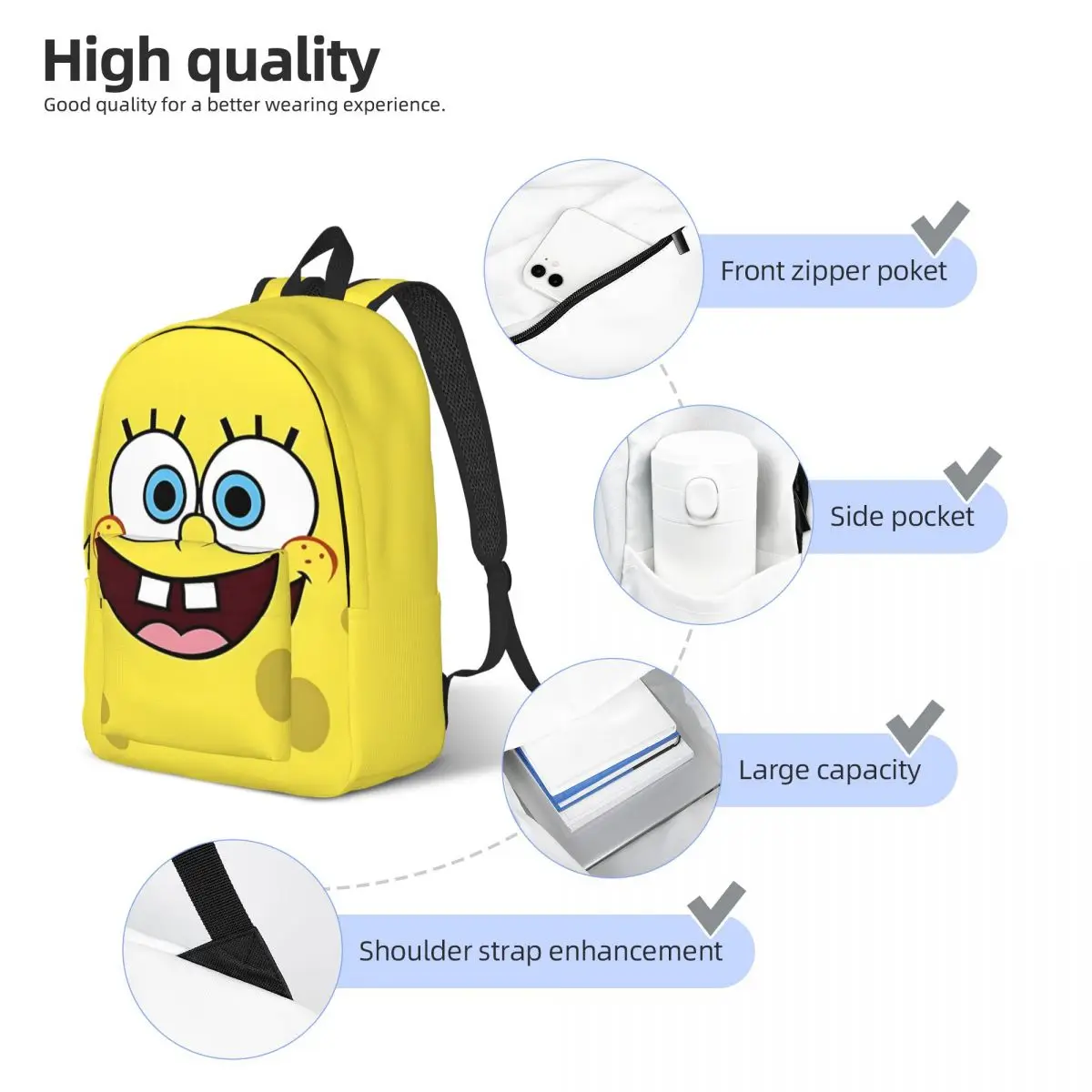 For Gifts Yellow Retro Washable Book Pack SpongeBob Super Quality Girl Boy Rucksack Travel