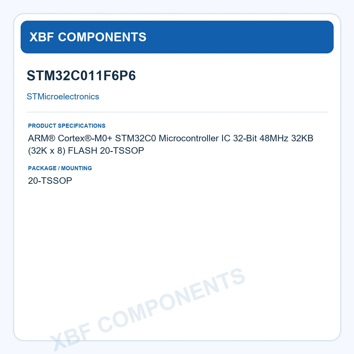 STM32C011F6P6 STMicroelectronics Microcontroller MCU ARM Cortex-M0+ 48MHz 32KB FLASH 20-TSSOP