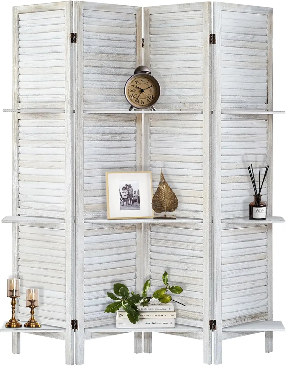 

Room Divider with Shelves, Privacy Screen, Room Dividers and Folding Privacy Screens, 4 Panel Wood Temporary Wall Partition Sepa