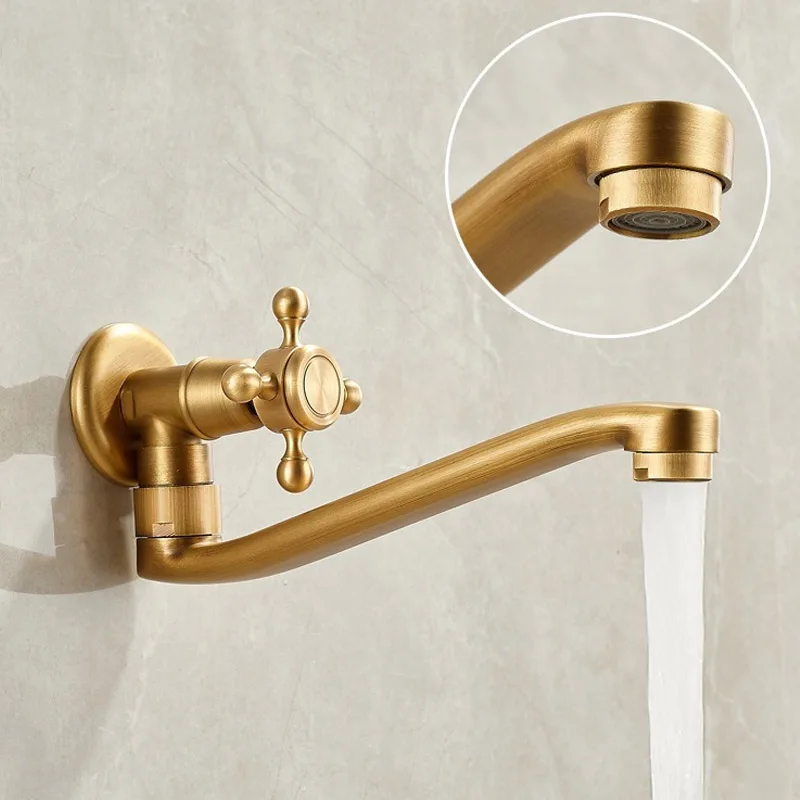 

Antique Bronze Wall-Mounted Kitchen Sink Faucet - Outdoor Cold Water Rotatable Mop Pool Faucet