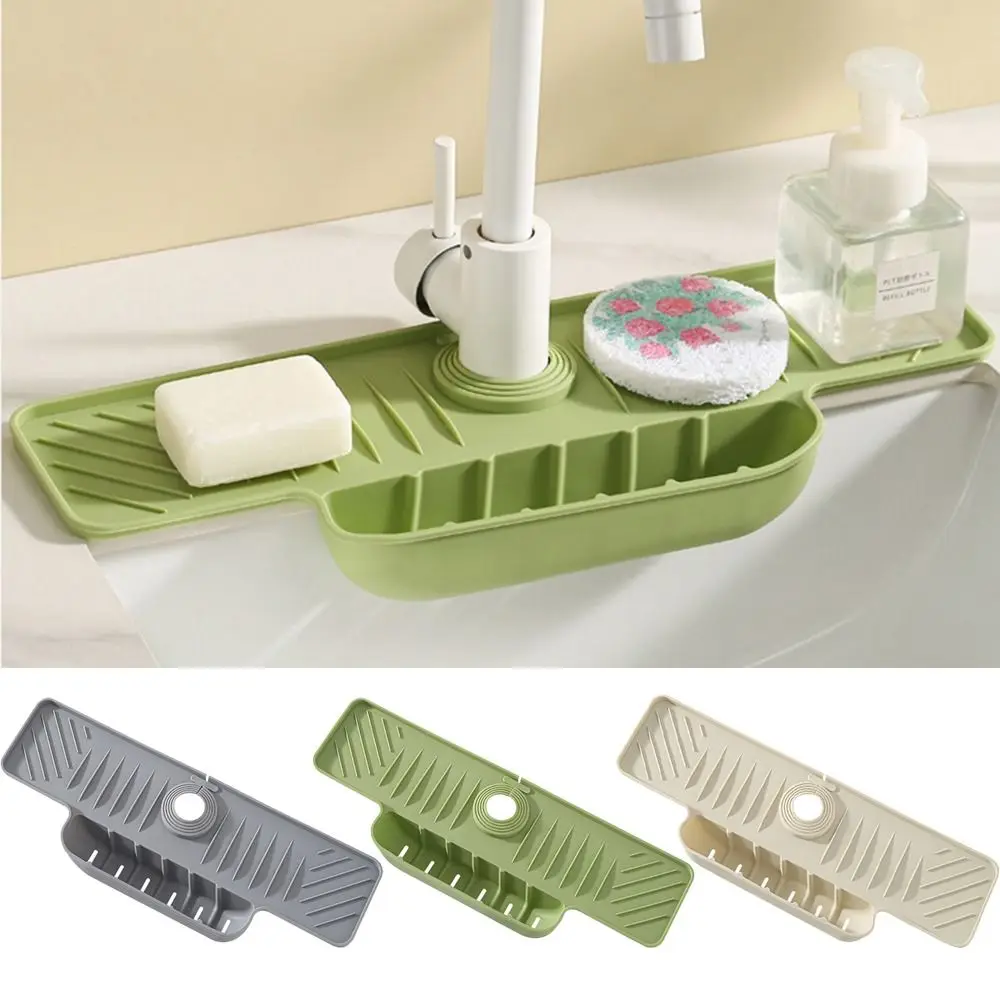 

Quick Dry Faucet Splash Pad Slope Design Non Slip Silicone Water-draining Mat Soft Surface Space-Saving Water Drip Catcher