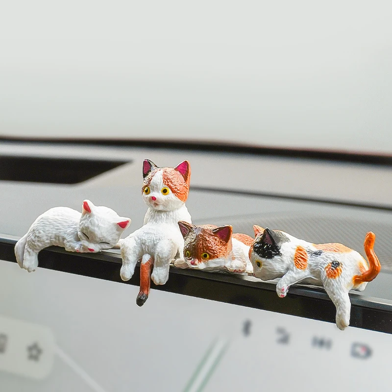 5Pc Car Landscape Cat Ornaments Cute Cartoon Cat Ornament Car Center Console Navigator Screen Sleeping Cat Decoration Miniature