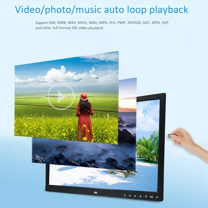 

12-дюймовая цифровая фоторамка, многофункциональная HD 1280X800 с кнопкой, электронный фотоальбом, вилка стандарта США