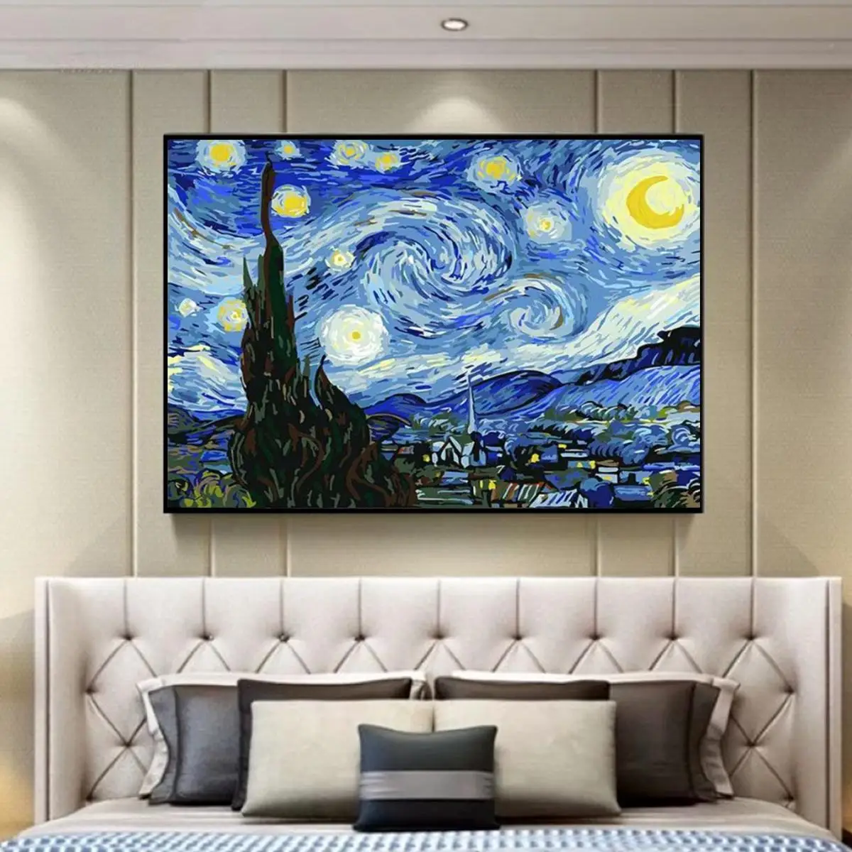 DIY Round Diamond Handmade Diamond Painting Landscape Van Gogh's Starry Sky Pattern Full Diamond Mosaic Decorative Painting Set