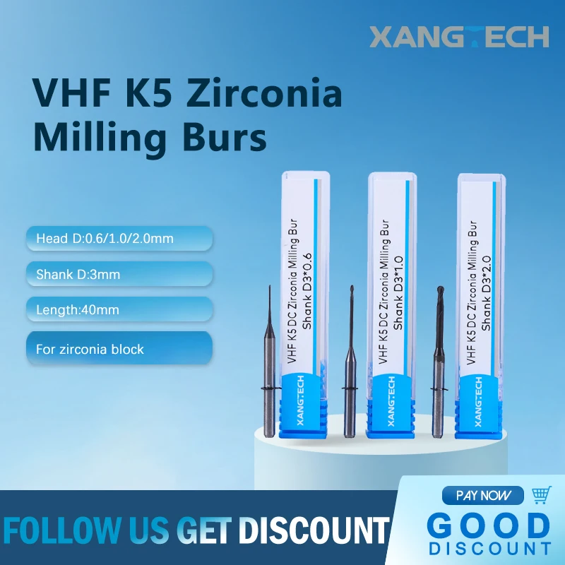 

VHF K5 Zirconia Milling Burs Diamond Coated Dental VHF DC Drills Cutters D3 for Lab