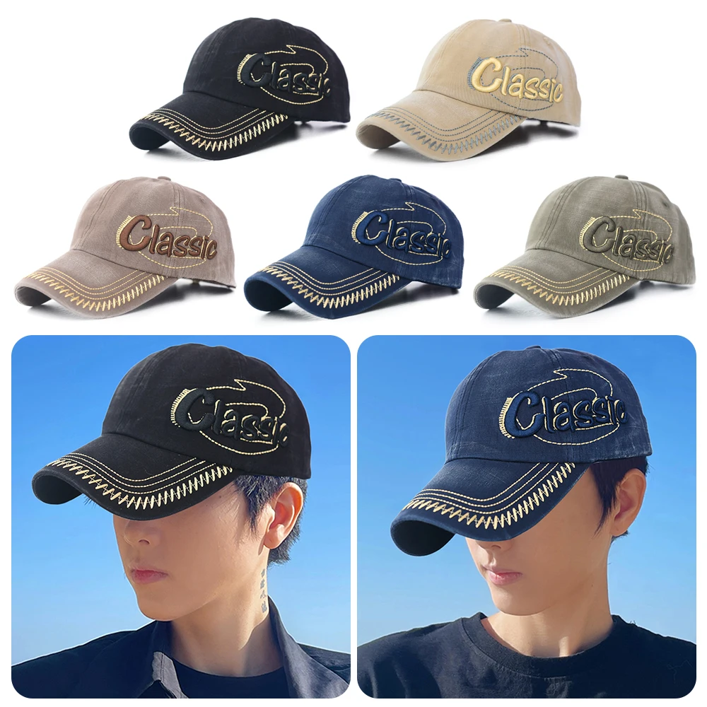 

Washed Cotton Baseball Hat Vintage Style Adjustable Strap Duck Tongue Cap Sun Protection Breathable Sunshade Hat Unisex