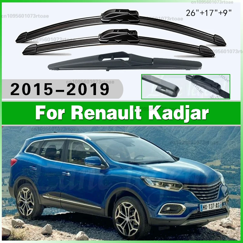 

For Renault Kadjar 2015-2019 Front Rear Wiper Blades Brushes Cutter Accessories J Hook 2015 2016 2017 2018 2019 26"+17"+9"