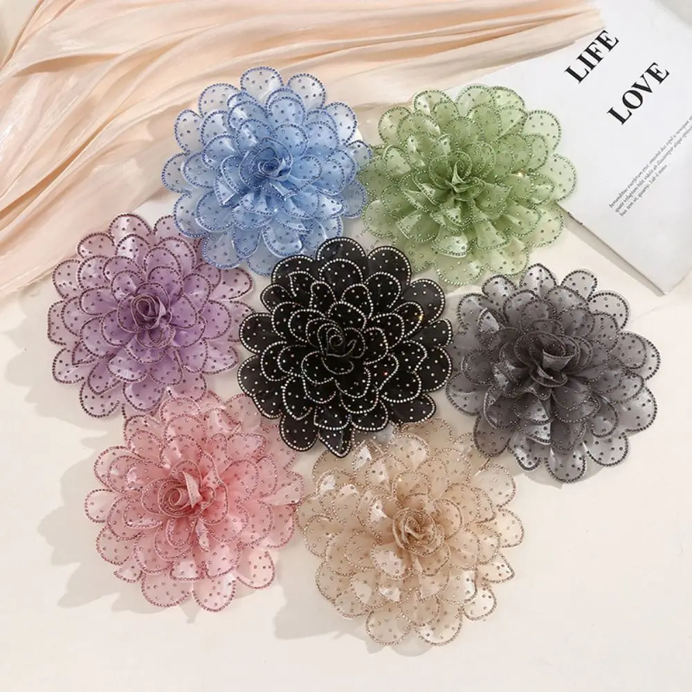 15CM Exaggerated Multi-layered Big Flowers Rhinestones Handmade Satin Flower Colorful Brooch Accessories Clothing Accessory