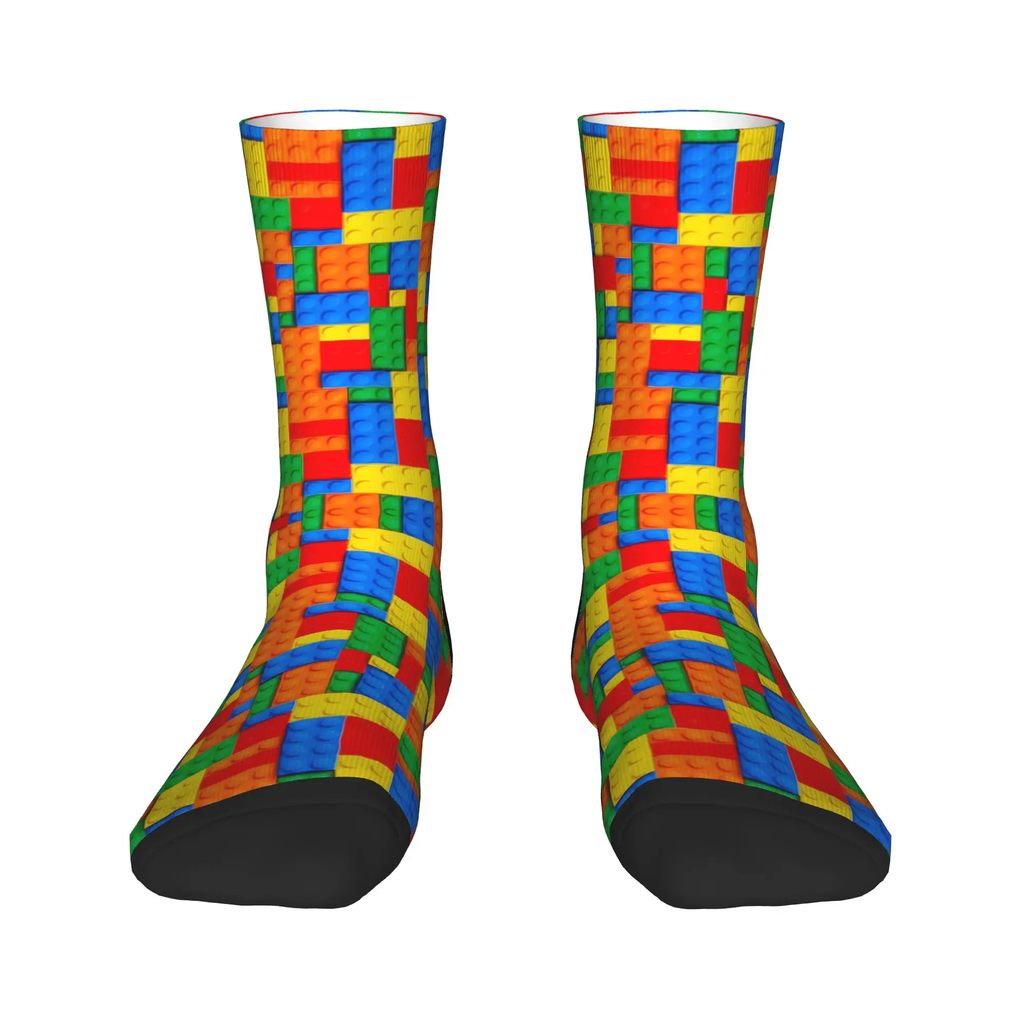 Vibrant Building Blocks Colorful Brick Print Socks  Casual Stockings Autumn Non Skid Men Socks Breathable Custom Climbing Socks