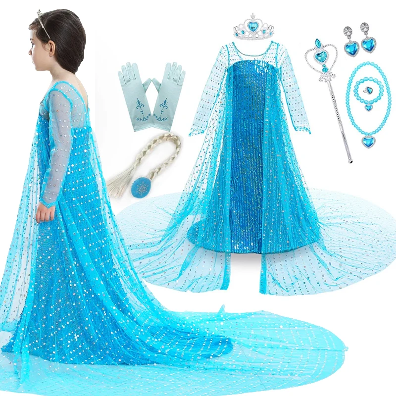 Vestido de lentejuelas Frozen Elsa princesa de Disney Reina de la nieve disfraz de malla Vestidos de fiesta de Purim completo vestido de bolas Vestidos ropa