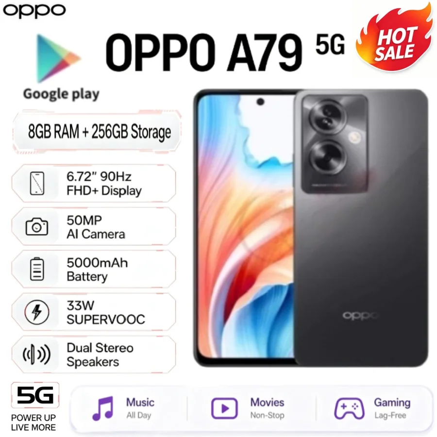 Best‑Selling 2026 OPPO A79 Budget Android Cellphone 8GB+256GB Storage Dual‑SIM 6.2'' FHD+ Waterdrop Display MediaTek Helio P60