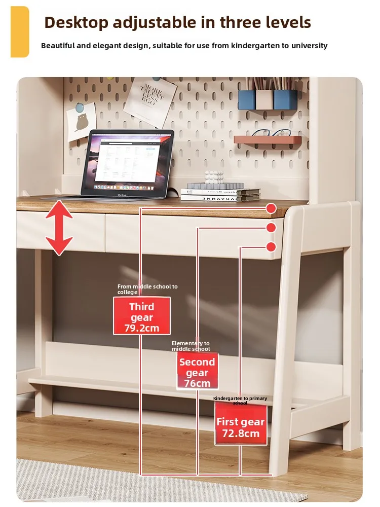 All Solid Wood Desk Bookshelf Integrated, Combined Multi-functional Children's Writing Desk, Desk