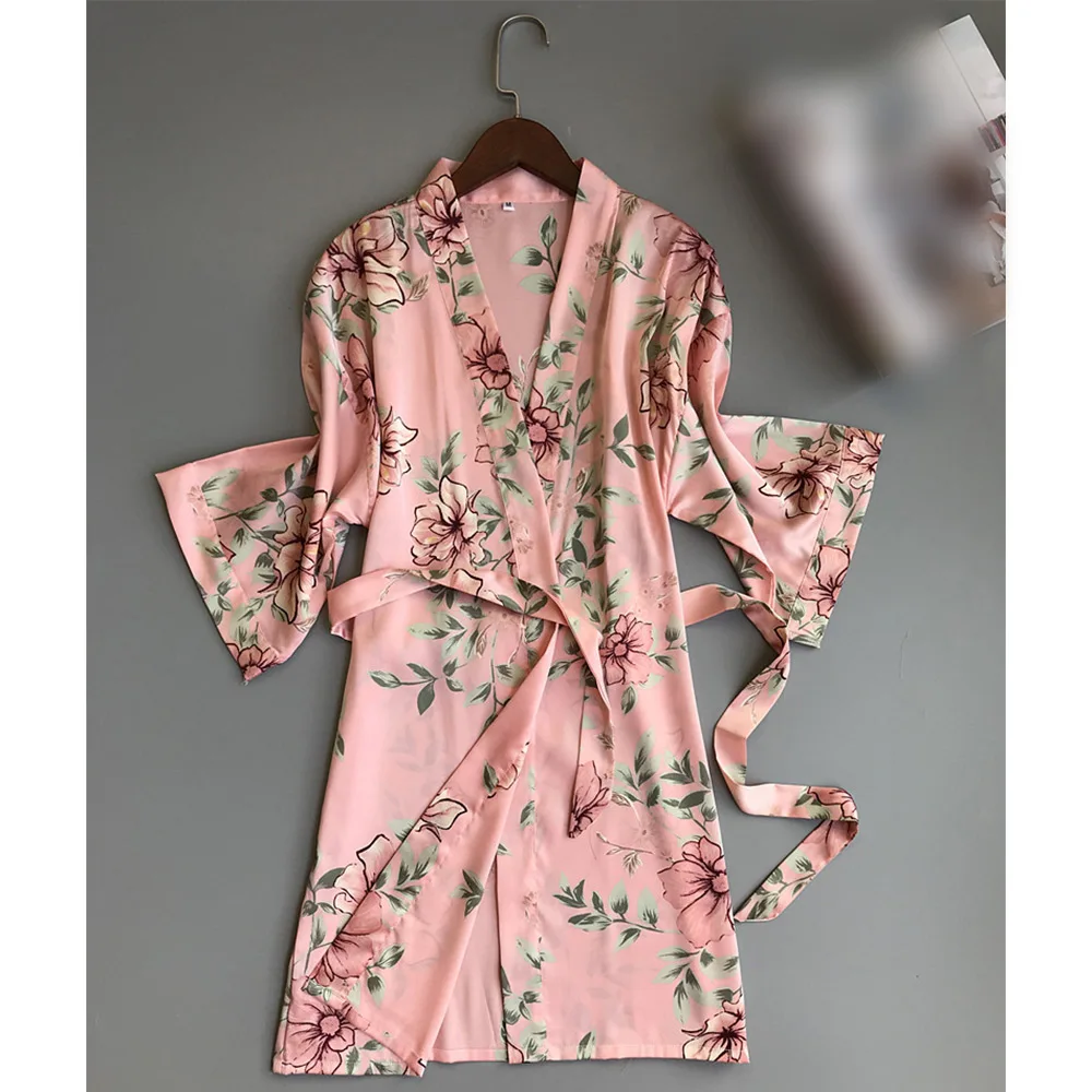 Floral print casual midsleeve turtleneck robe with moderate elasticity for vacation holiday home daily use all seasons