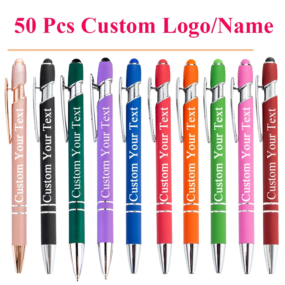 

10-50 Pcs Custom Logo Pens Engrave Name Writing Ballpoint Pen with Stylus Tip Black Ink Metal Pen School Office Business Gift