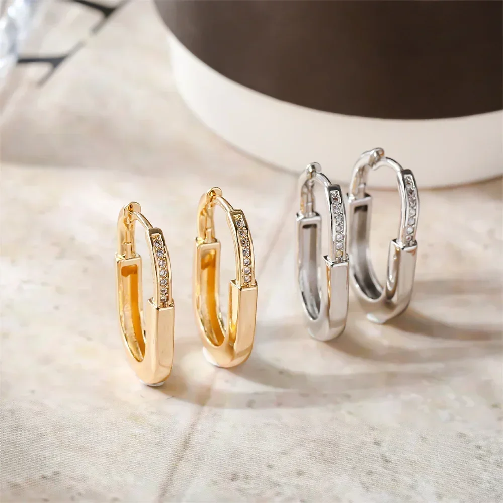 

Minimalist Small U Shaped Geometrc Hoop Earrings For Women Men Gold Color Zircon Tiny Ear Buckle Wedding Party Versatile Jewelry