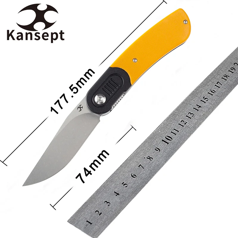 Kansept Reverie T2025B7 Folding Knives Stonewashed 154CM Blade with Black and Yellow G10 Handle for Camping Hunting EDC Carry