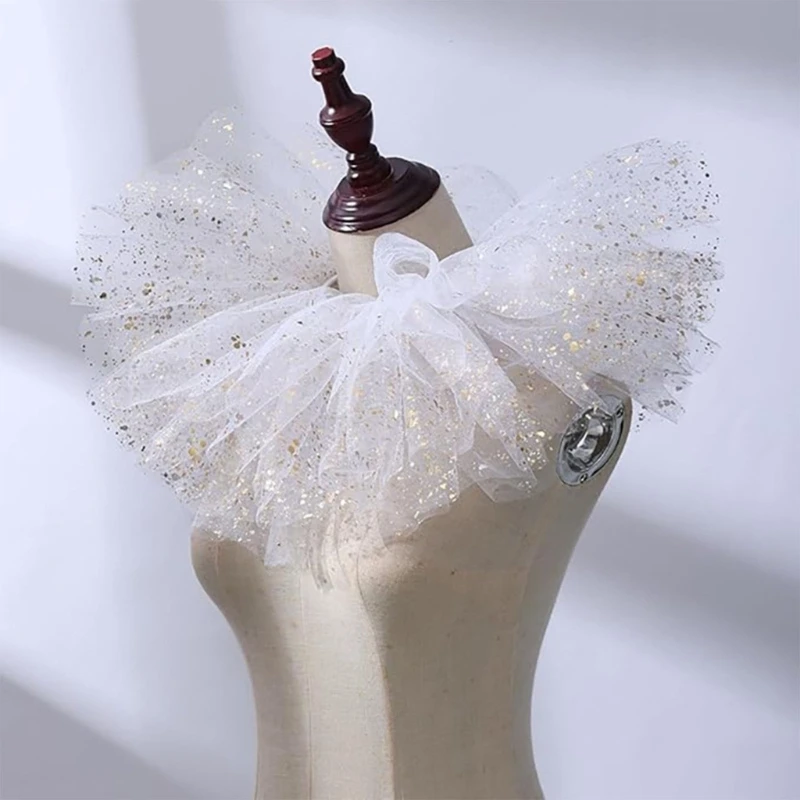 

Винтажная викторианская многослойная металлическая фольга из тюля со съемной шеей, шаль с искусственным воротником для клоуна, костюм для косплея, колье