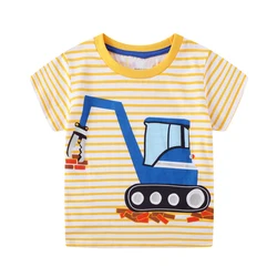 Little maven 2024 Summer Striped Kids Clothes Baby Boys Children's Clothing Excavator T-shirts Cotton Kids 2-7 years