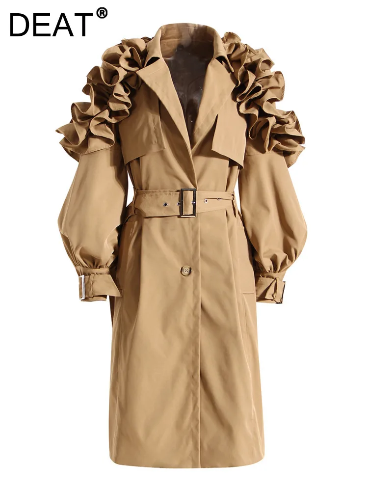 DEAT moda donna Trench risvolto monopetto spalla volant manica lunga cintura giacca a vento autunno 2024 nuovo 17 a2946