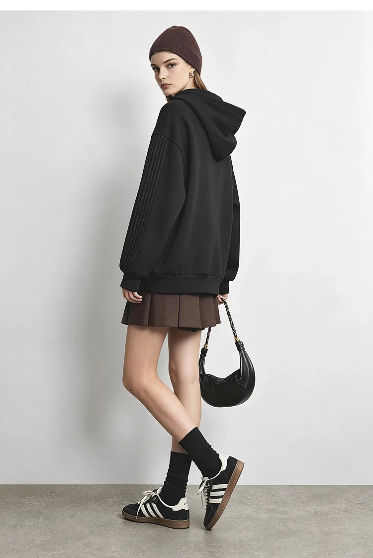 Amii Hooded Fleece Lined Sweatshirt Drop Shoulder Loose Fit Minimalist Slimming Casual Winter Women's Hoodies 12644038