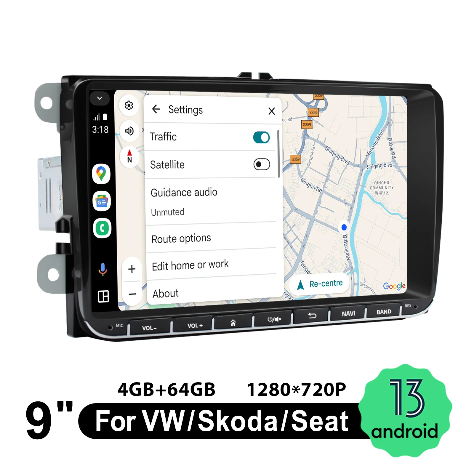 JOYING 9 inch Android 13.0 Car Radio Stereo Multimedia Video Player For VW/Seat/Skoda/Volkswagen/Canddy/Rapid