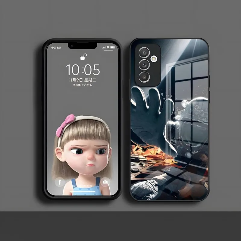 الكرتون رائد الفضاء والقمر قضية الهاتف ، غطاء زجاجي لسامسونج S20 ، S30 ، S32 ، S21 ، S23 ، S8 ، S9 ، S10E ، نوت 20 ، 10 برو ، الترا زائد #6