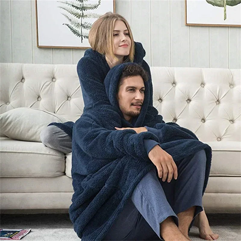 Autumn and Winter Comfortable and Loose Fleece Hoodies Thickened and Wearable Blankets Couple's New Home Clothes