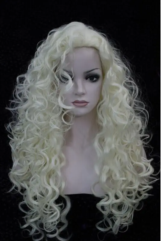 Women Wavy Curly Long Silver White Synthetic Wig