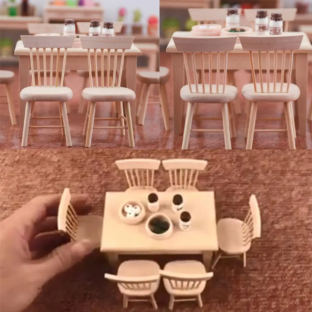 Miniature Wooden Dollhouse Dining Chair 1 12 Scale Unpainted Furniture for Mini House Decoration