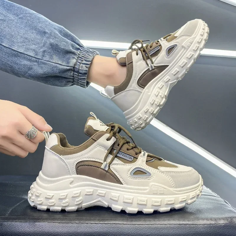 Sapatilhas de plataforma antiderrapante masculinas, sapatos masculinos vulcanizados, mix color, tênis casuais, calçados esportivos de grife