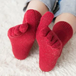 3 Pairs Women's Wool Socks with Toes Winter Thick Thermal Woolen Socks Women Solid Color Soft Warm Five Finger Socks Female Gift