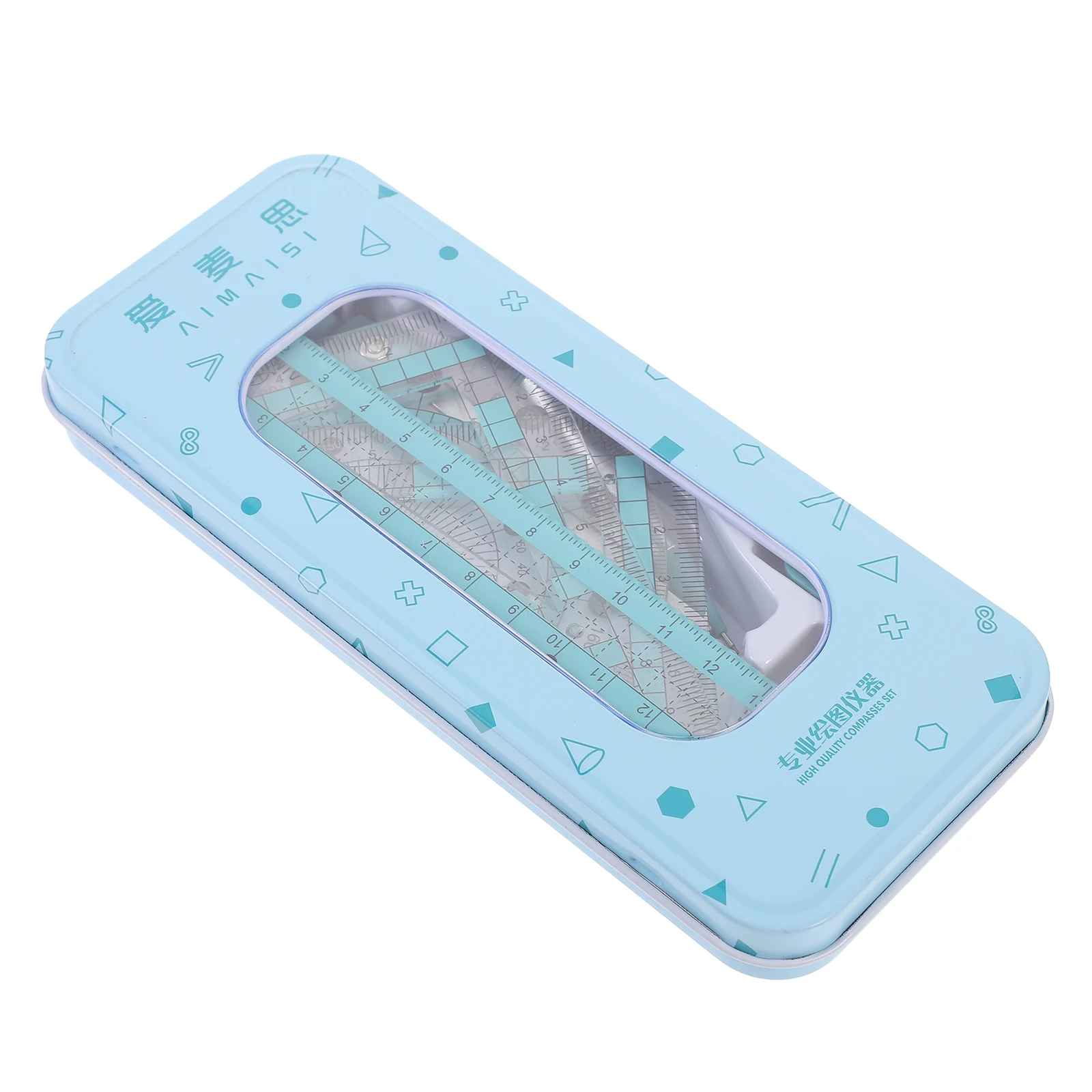 1 set Geometry Set Multi Functional Ruler Kit Blue Protractor Compass Triangle Board Student Office Drawing Tools