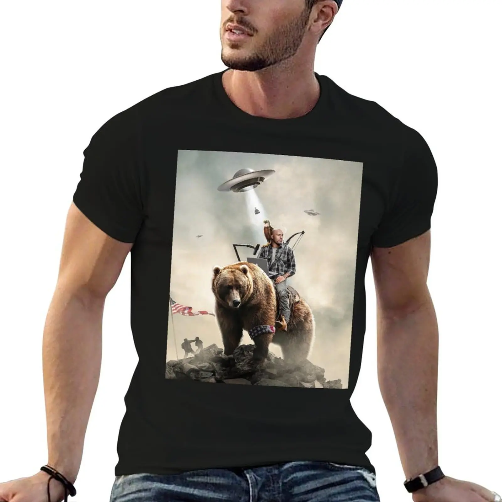 Joe Rogan Riding A Bear (+ Aliens) T-Shirt oversize t-shirts man anime mens funny t shirts