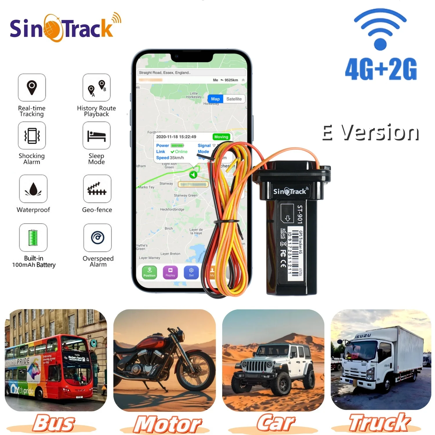 European Exclusive ST-901L-E 4G Tracker Waterproof Builtin Battery Mini GPS for Cars  Bus Anti-Theft Cut Engine With & Free APP