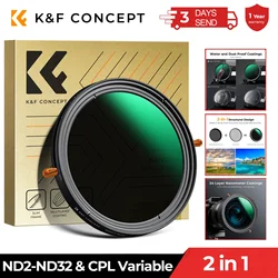 K&F Concept ND & CPL 2 in 1 Lens Filter ND2-ND32 (1-5 Stop) Variable Neutral Density and Polarizer for Camera Lens Nano-D Series