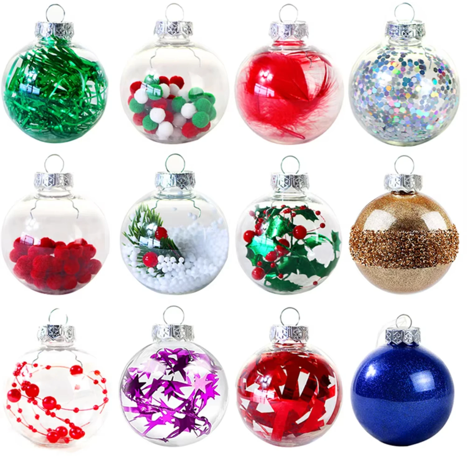 12 Uds bola colgante hueca PET bola de Navidad transparente adornos navideños para decoración navideña adorno de Navidad Grinchmas