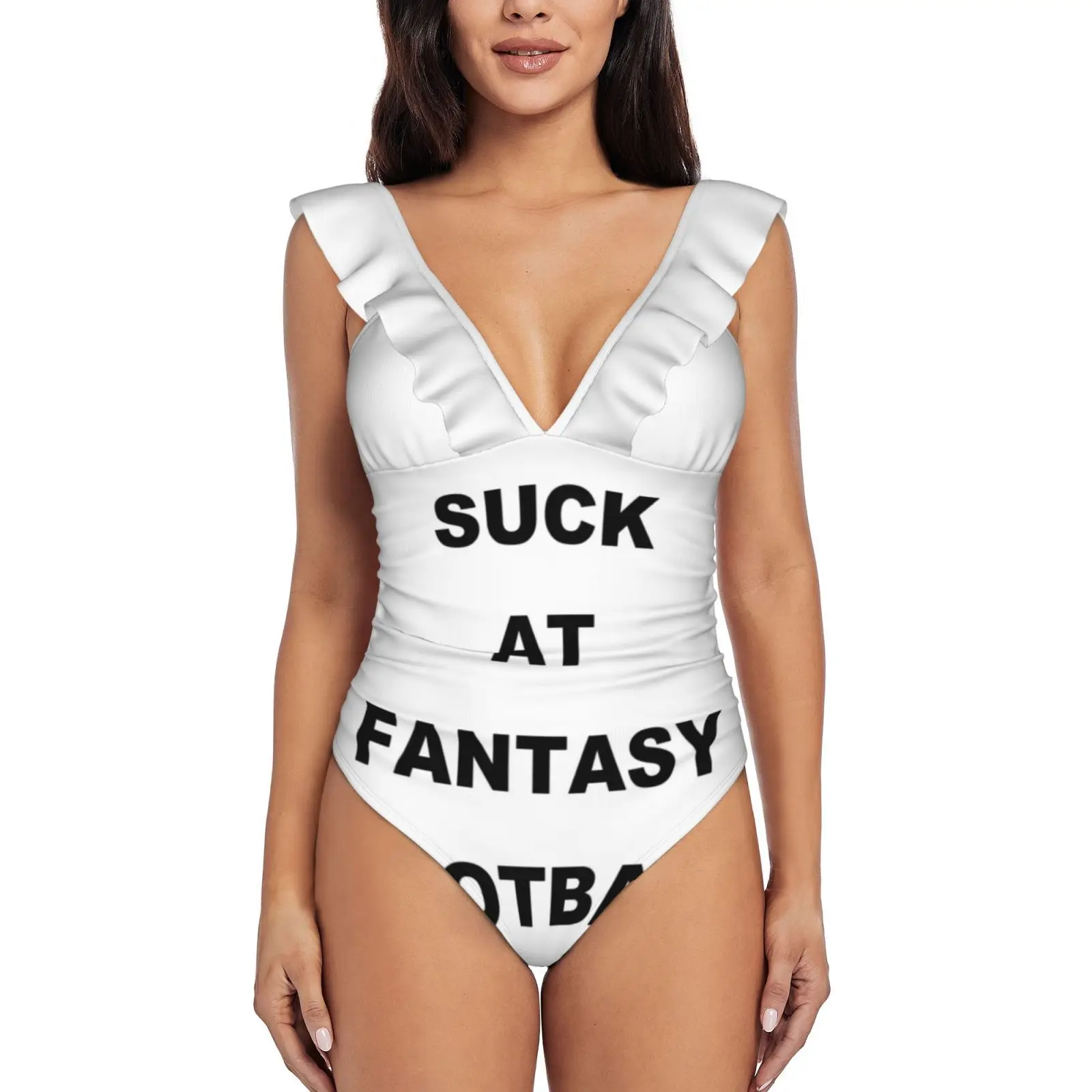 

I Suck At Fantasy Football #Fantasycommissioners Sexy Ruffle Print Swimwear Women One Piece Swimsuit Female Monokini Bathing