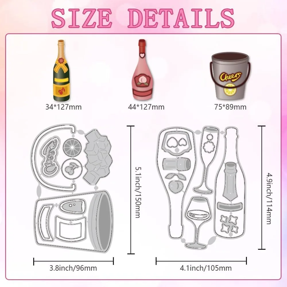 2pcs 5 Styles Champagne Goblet Cutting Dies Card Making Die Cut Carbon Steel Die Cuts Stencils Card Scrapbooking Embossing