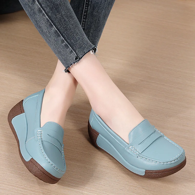 High Heel Women Shoes 2024 Women Genuine Leather Casual Shoes Breathable Fashion Waterproof Wedges Platform Shoes Women Sneaker