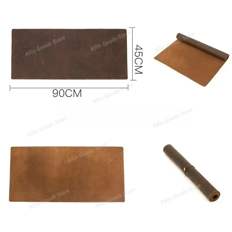 Large Vintage Crazy Horse Leather Desk Mat, Comfortable Heat-Insulated & Stain Resistant Computer Mouse Pad for Office Use