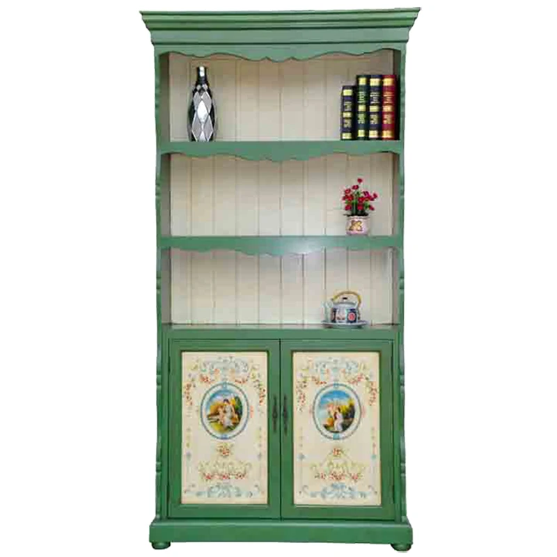 American Retro Five-Layer Bookcase Mediterranean Painted Sideboard Cabinet Modern Light Luxury Display Cabinet