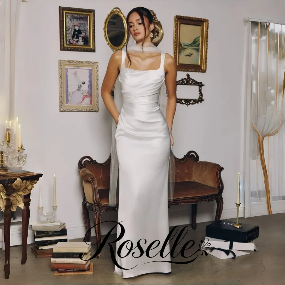 ROSELLE Simple Elegant Spaghetti Strap Sheath Wedding Dress Open Back Pleat Women 2026 Bridal Gown Customized свадебное платье