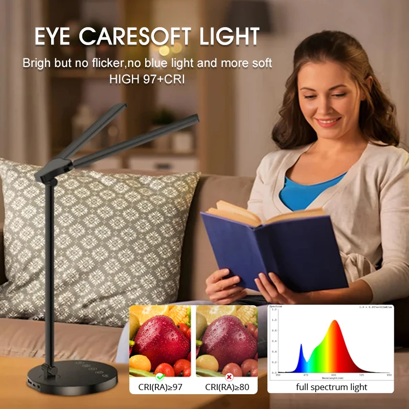 Dual-Head Led Desk Lamp 5 Color Dimmable Desk Light With Type-C Interface Dual-Head Table Lamp for Home Office Desktop Lamps