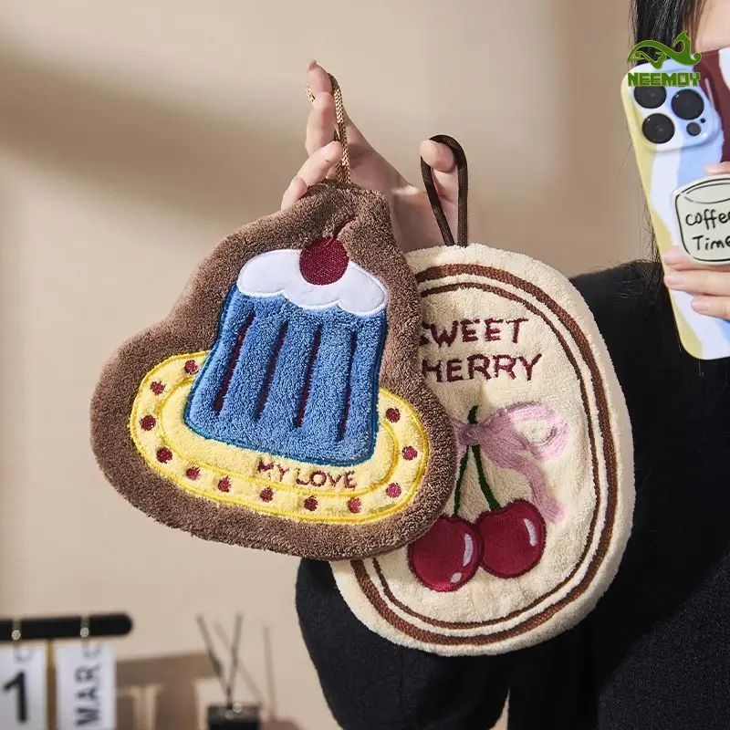 

Полотенце для рук «Вишневый торт», подвесное милое полотенце для рук, кухня, ванная комната, впитывающая ткань, толстый быстросохнущий носовой платок, полотенце для рук