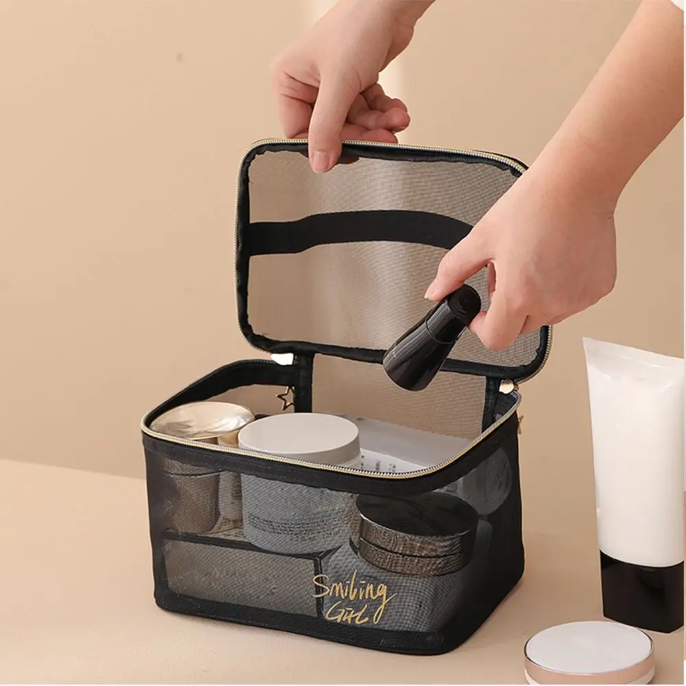 1/5Pcs borsa cosmetica in rete da donna nera Organizer da viaggio borse da toilette portatili di grande capacità custodia per il trucco