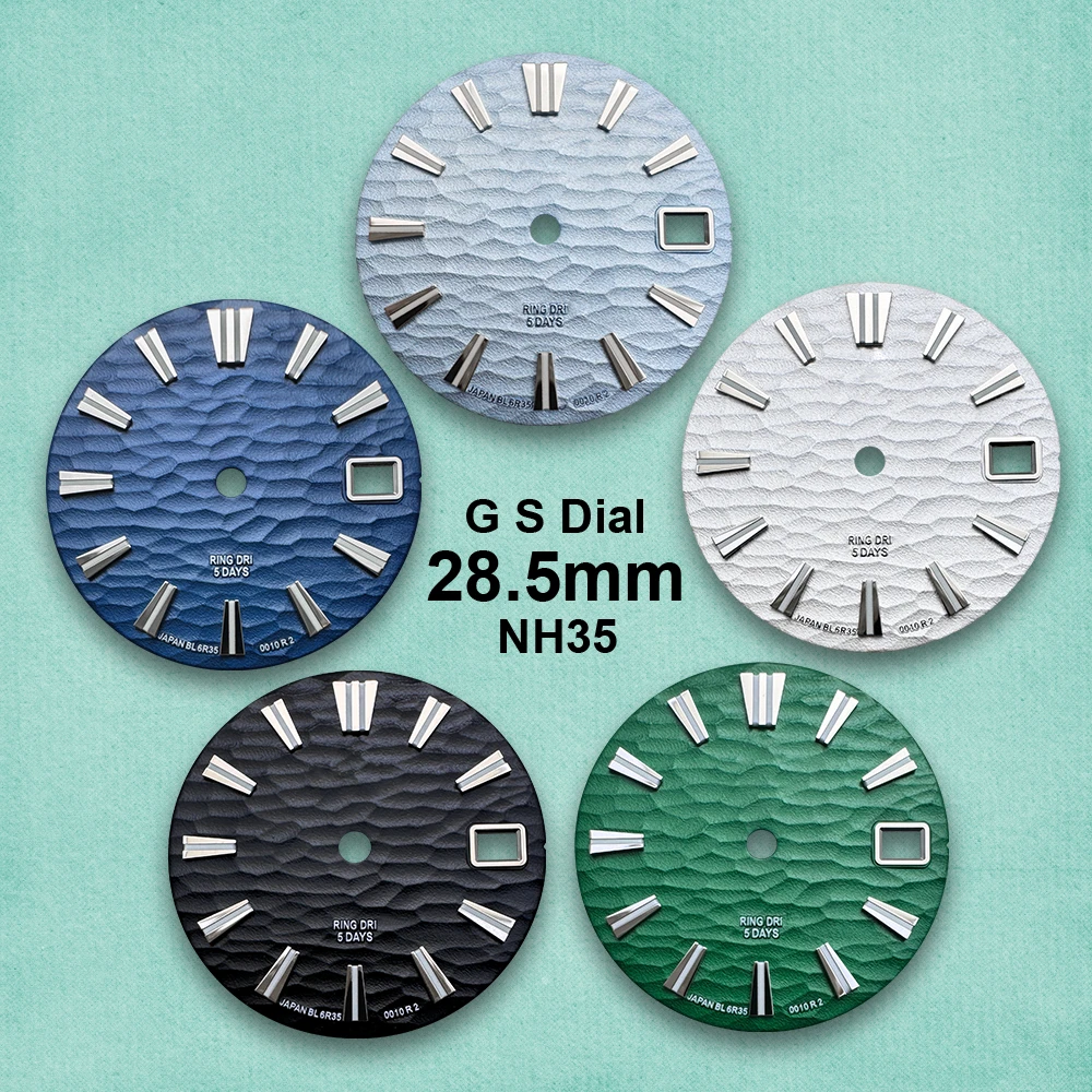 28.5mm Wave G S Dial Suitable For NH35/NH36 Japan Movement Green Luminous High Quality Watch Modification Accessories